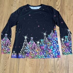 Christmas Tree Multicolor Long Sleeve Shirt Women's Size XL
